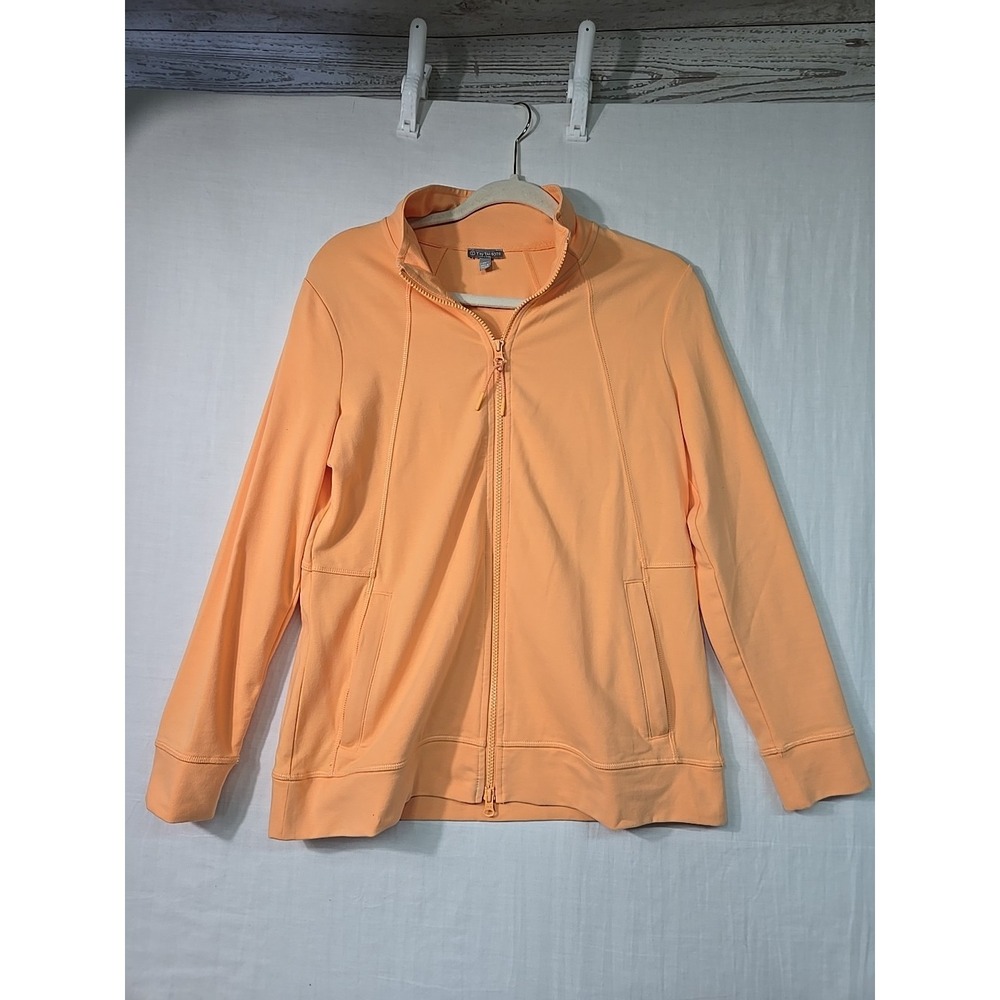 T by Talbots Orange Jacket Full Zip Track Women's Med P Mock Neck Cotton Stretch